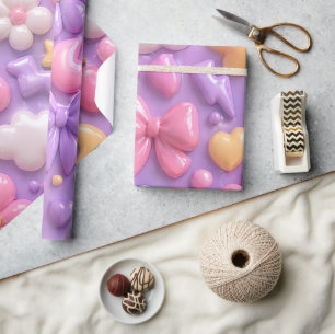 Kawaii Pastel Strikjes & Harten Naadloos Patroon Cadeaupapier
