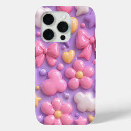 Kawaii Pastel Strikjes & Harten Naadloos Patroon iPhone 15 Pro Case