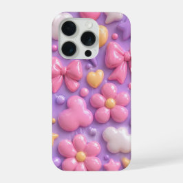Kawaii Pastel Strikjes & Harten Naadloos Patroon iPhone 15 Pro Case