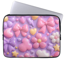 Kawaii Pastel Strikjes & Harten Naadloos Patroon Laptop Sleeve