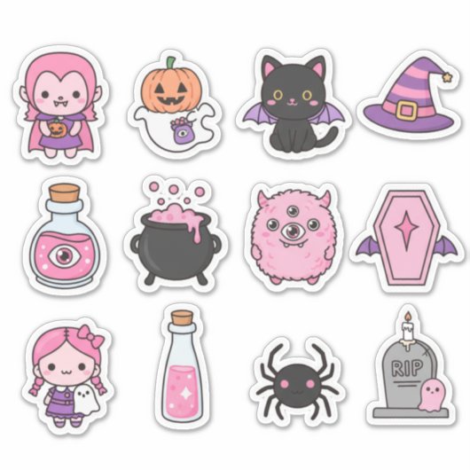 Kawaii Pastel Vampire & Friends Sticker Pack  (Voorkant)