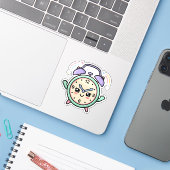 Kawaii Pastel Wekker Ochtend Studie Sticker (Laptop met iPhone)