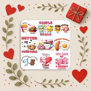 Kawaii Pastelkleur Eten Paar Valentijnsdag Vierkante Sticker