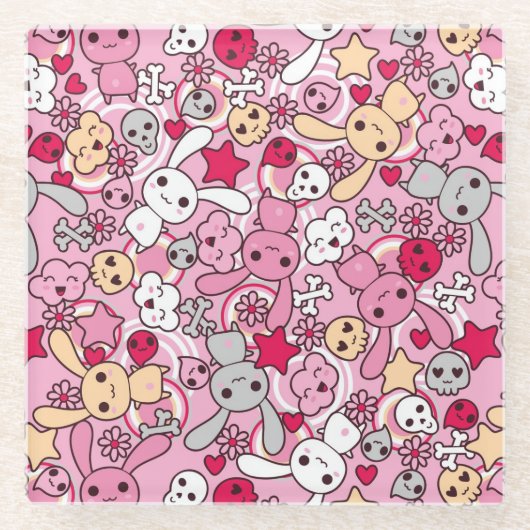 Kawaii-patroon Glazen Onderzetter (Voorkant)