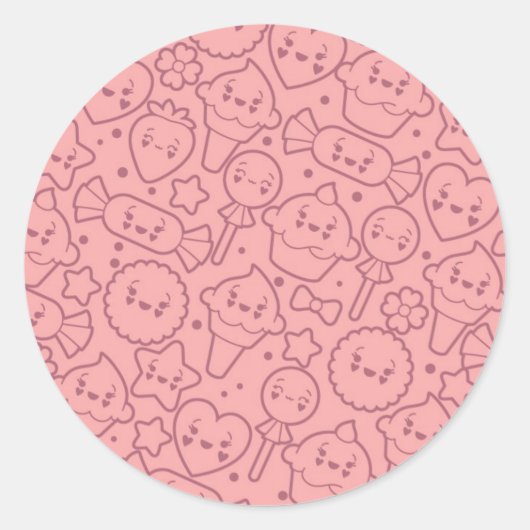 Kawaii-patroon met schattige koekjes ronde sticker (Voorkant)