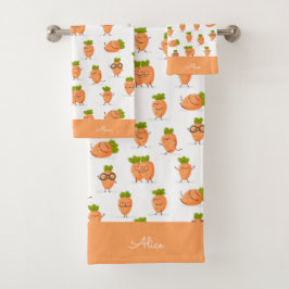 Kawaii pattern of fun carrots bad handdoek