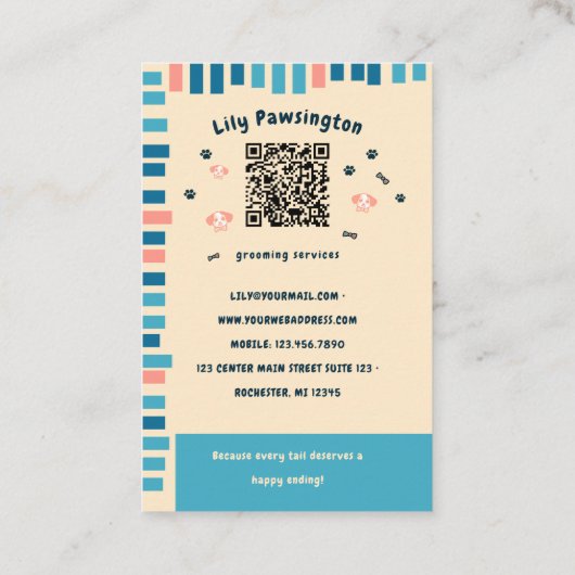 Kawaii Paws Delight hond grooming Visitekaartje (Achterkant)