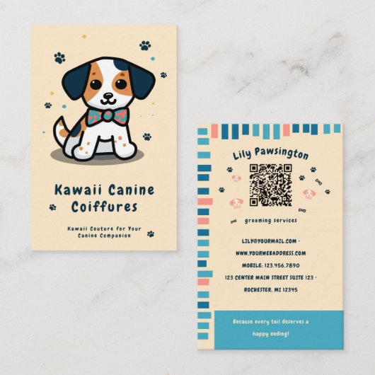 Kawaii Paws Delight hond grooming Visitekaartje (Voorkant / Achterkant)