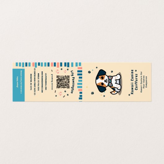 Kawaii Paws Delight hondenverzorgingskorting Visitekaartje (Buitenkant ongevouwen)