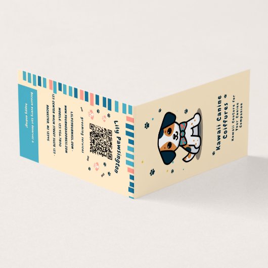 Kawaii Paws Delight hondenverzorgingskorting Visitekaartje (Buitenkant)