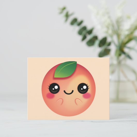 Kawaii Peach Briefkaart (Staand voorkant)