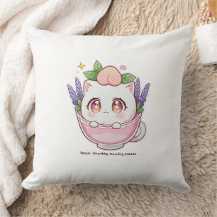Kawaii Peach Cat in het Lavender Teacup Sierkussen