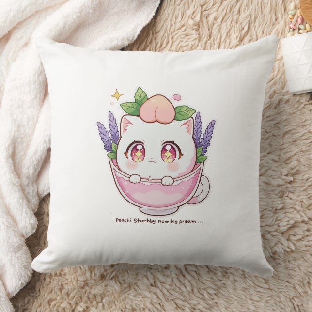 Kawaii Peach Cat in het Lavender Teacup Sierkussen (Deken)