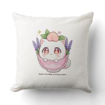 Kawaii Peach Cat in het Lavender Teacup Sierkussen