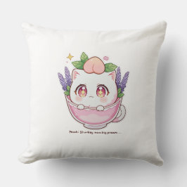 Kawaii Peach Cat in het Lavender Teacup Sierkussen