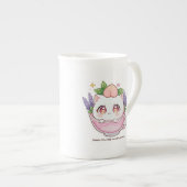 Kawaii Peach Cat in Lavendel Teacup Coffee Mok (Voorkant rechts)