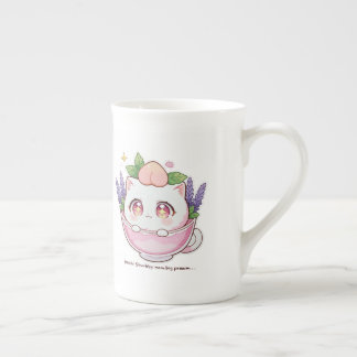 Kawaii Peach Cat in Lavendel Teacup Coffee Mok