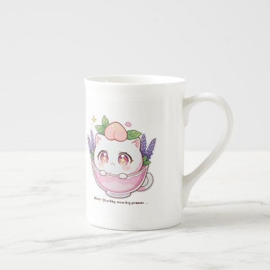 Kawaii Peach Cat in Lavendel Teacup Coffee Mok (Rechts)