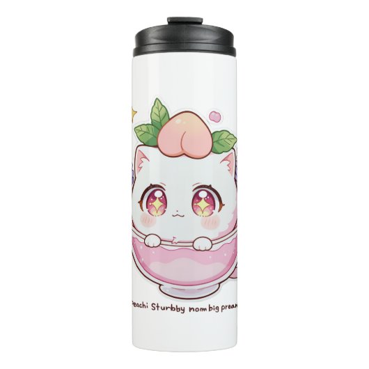 Kawaii Peach Cat in Teacup Thermische Tumbler Thermosbeker (Voorkant)