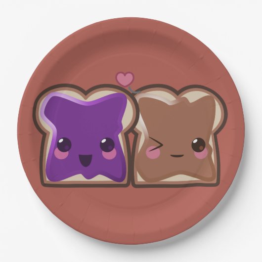 Kawaii Peanut Butter en Jelly Friends Papieren Bordje (Voorkant)
