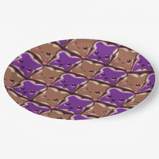 Kawaii Peanut Butter en Jelly Friends Papieren Bordje (Gekanteld)