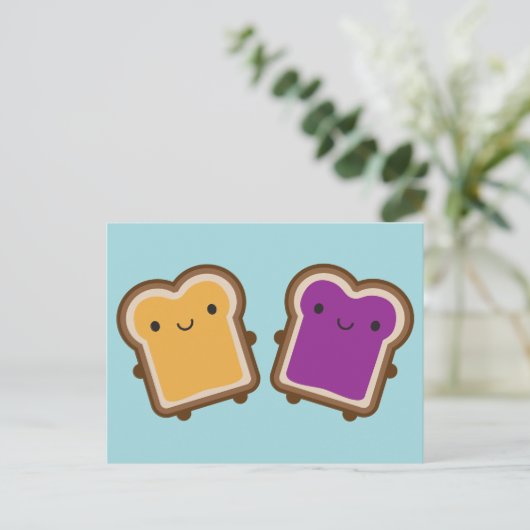 Kawaii Peanut Butter & Jelly Sandwich Couple Briefkaart (Staand voorkant)