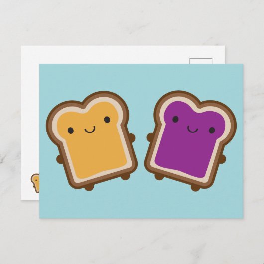 Kawaii Peanut Butter & Jelly Sandwich Couple Briefkaart (Voorkant / Achterkant)