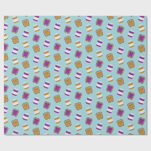 Kawaii Peanut Butter & Jelly Sandwich Couple Cadeaupapier (Vlak)