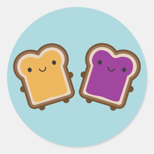 Kawaii Peanut Butter & Jelly Sandwich Couple Ronde Sticker (Voorkant)