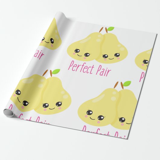 Kawaii Pear Couple Perfect Pair Funny Pun Cadeaupapier (Uitgerold)