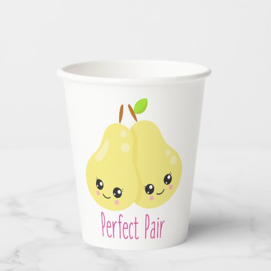 Kawaii Pear Couple Perfect Pair Funny Pun Papieren Bekers (Voorkant)