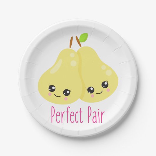 Kawaii Pear Couple Perfect Pair Funny Pun Papieren Bordje (Voorkant)