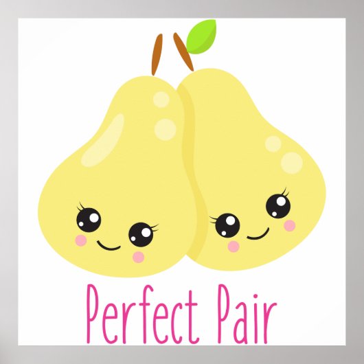 Kawaii Pear Couple Perfect Pair Funny Pun Poster (Voorkant)