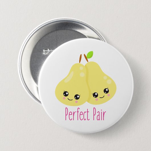 Kawaii Pear Couple Perfect Pair Funny Pun Ronde Button 7,6 Cm (Voorkant /achterkant)