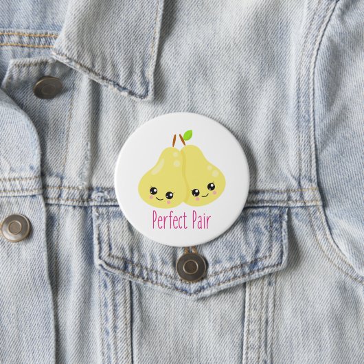 Kawaii Pear Couple Perfect Pair Funny Pun Ronde Button 7,6 Cm (In situ)