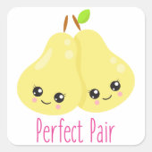 Kawaii Pear Couple Perfect Pair Funny Pun Vierkante Sticker (Voorkant)