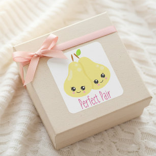 Kawaii Pear Couple Perfect Pair Funny Pun Vierkante Sticker