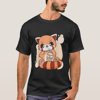 Kawaii Pearl Bubble Tea Red Panda Boba Anime T-shirt
