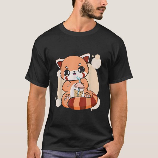 Kawaii Pearl Bubble Tea Red Panda Boba Anime T-shirt (Voorkant)