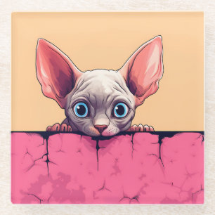Kawaii Peeking Schattige Sphynx Cat Glazen Onderzetter
