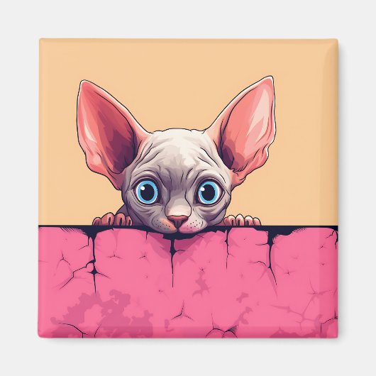 Kawaii Peeking Schattige Sphynx Cat Magneet (Voorkant)