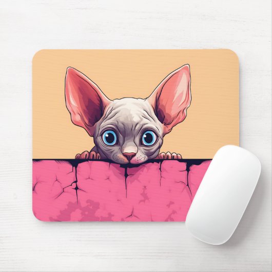 Kawaii Peeking Schattige Sphynx Cat Muismat (Met muis)