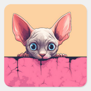 Kawaii Peeking Schattige Sphynx Cat Vierkante Sticker