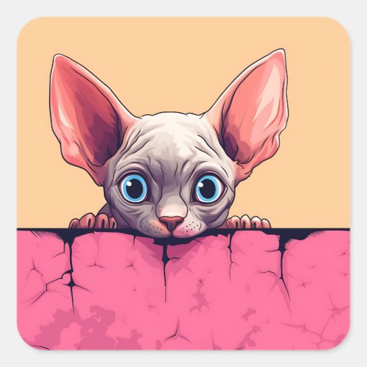Kawaii Peeking Schattige Sphynx Cat Vierkante Sticker (Voorkant)