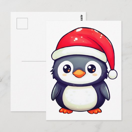 Kawaii Penguin Dragen van een Gezellige Kerstman H Briefkaart (Voorkant / Achterkant)