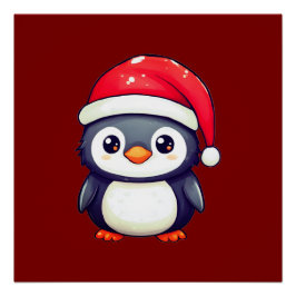 Kawaii Penguin Dragen van een Gezellige Kerstman H Perfect Poster
