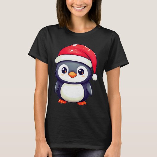 Kawaii Penguin Dragen van een Gezellige Kerstman H T-shirt (Voorkant)