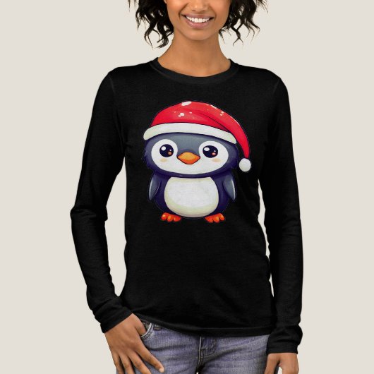 Kawaii Penguin Dragen van een Gezellige Kerstman H Tri-Blend Shirt (Voorkant)