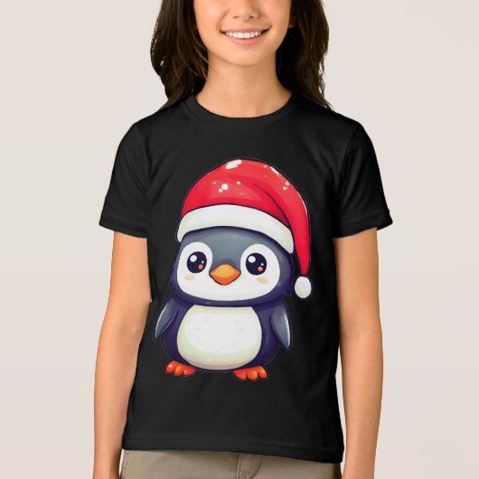 Kawaii Penguin Dragen van een Gezellige Kerstman H Tri-Blend Shirt (Voorkant)