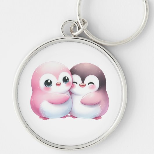 Kawaii Penguin Hug Sleutelhanger (Voorkant)